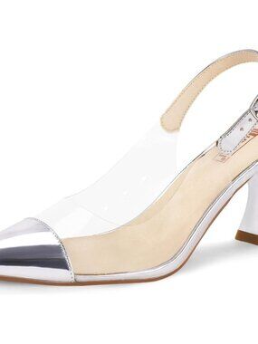 Women's Silver Slingback Pumps Closed Pointed Toe Kitten Low Short Prom Heels